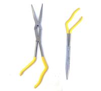 Pinza extra lunga 340mm becchi lunghi curva a doppio snodo per valvole molle