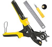 Pinza Fustellatrice, [Giallo] Diyife Pinza Perforatrice a Fustella per Cuoio e Cinture, Testa Girevole con 6 Fori Intercambiabili, Piastra Extra Cacciavite Righello per Cinture Pelle Carta