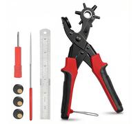 Pinza Fustellatrice per Buchi Cintura, Buca Cinture a Rotante con 6 Fori Intercambiabili Tondi 2-4.5mm in Acciaio Alto Carbonio, Leva Ergonomica Antiscivolo, Set Completo per Cuoio, Pelle, Tessuti