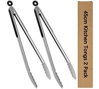 Pinza per barbecue in acciaio inox, lunghezza 45 cm, manico in silicone resistente al calore, con chiusura a clic, per cucinare, grigliare, buffet, barbecue, set da 2