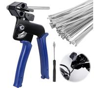 Pinza per fascette stringicavi, 100 pezzi, in acciaio inox e pistola per fascette metalliche, pinza per fascette in metallo, per serrare, fascette stringicavi, fascette tagliate