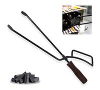 Pinza per Legna da Ardere, 40 × 10 cm, Pesante, Con Manico in Legno, Colore Nero, Lunga per Falò e Stufe