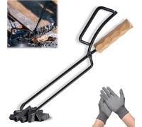 Pinza per legna da ardere, 40 cm, pesante, pinza universale per legna da ardere, pinze per legna da ardere, pinze per legna da ardere e stufe, con coppia di guanti
