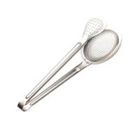 Pinza per schiumarola da cucina scanalata | Cucchiai scanalati a manico lungo | Cucchiaio colino 2 in 1 in acciaio inossidabile | Colino per benna con pinza in metallo | Comodo filtro a rete 'olio
