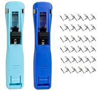 Pinzatrice portatile con 100 clip riutilizzabili, chiusura manuale a pressione per carta e dispenser per rilegatura di documenti non dannosa, per ufficio e scuola professionale (blu + blu scuro)