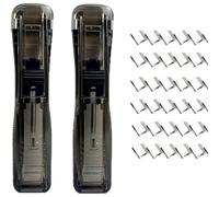 Pinzatrice portatile con 100 clip riutilizzabili, chiusura manuale a pressione per carta e dispenser per rilegatura di documenti non dannosa, per ufficio e scuola professionale (nero + nero)