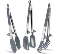 Pinze da Cucina Acciaio Inoxe, 30cm Pinza Barbecue Silicone per Spaghetti Insalata BBQ Carne Pasta, Grigio