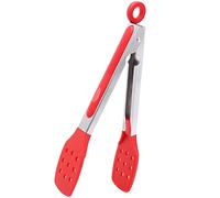 Pinze da cucina da 23cm, pinze da cucina con punte in silicone e manico in acciaio inossidabile, pinze antiaderenti resistenti al calore per cucinare, buffet, servire insalata (Rosso, 23cm)