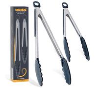 Pinze da cucina Deiss PRO con punte in silicone - Pinze da cucina per cucinare, BBQ, Air Fryer - Pinze in silicone resistenti al calore, Sblocco a tirare, set di 2, 9'' e 12''