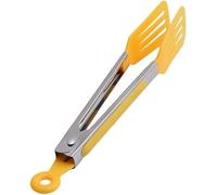 Pinze da cucina in acciaio inossidabile di alta qualità con testa in silicone gialle