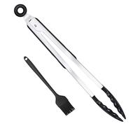 Pinze da Cucina in Silicone con Pennello per Oli, 35 cm - Meccanismo di Bloccaggio, Resistente al Calore, per Griglia/Forno/Cottura Sicura