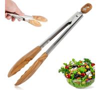 Pinze in legno di ulivo, pinze da cucina con punte in legno e manico in acciaio inossidabile, pinze per tostapane in legno, antiaderenti, multifunzionali, per cucinare e grigliare
