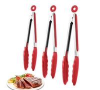 Pinze per grigliate, 3 pezzi, utensili da cucina non aderenti, in acciaio, con punte in silicone, per cucinare grigliate, campeggio e servire