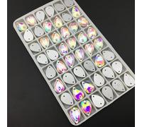 Pinze per la sigillatura dei profumi, Strass da cucire in vetro a goccia, cristallo a pera, colore AB, pietra di vetro con retro piatto, strass da cucire for abito da sposa(10x14mm 12pcs)