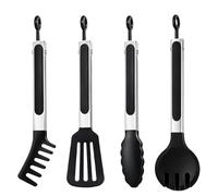 Pinze per pasta da cucina, 4 pezzi, robuste pinze da cucina con punte in silicone, ideali come pinza per spaghetti in acciaio inox, per cucinare tutti i giorni, facili da pulire