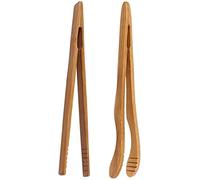 Pinze per toast in bambù da 17 cm, piccole pinze per tostapane in legno naturale, mini pinzette da tè in legno, pinze per pancetta e tè, pinze per cucinare1 dritta e 1 piegata con manico comodo