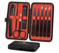 Pinzetta e Tagliaunghie Set 9 Pezzi Pinzette di Precisione Kit-Sottolineatore di Sopracciglia in Acciaio Inox con Custodia in Pelle per Strumenti di Bellezza Quotidiani (Nero/Rosso)