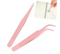 Pinzetta Per Adesivi Per Album Di Ritagli - Set Da 2 Pezzi, Pinzetta A Gomito Dritta, Pinzette Fatte A Mano Fai-da-te Con Punte In Acciaio Inossidabile E Copertura Protettiva | Strumenti Di Precisione