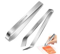 Pinzetta per Lische Pesce 2 Pezzi Acciaio Inox Piatte e Oblique | Utensile da Cucina per Rimozione Ossa Pesce, Pollo e Maiale