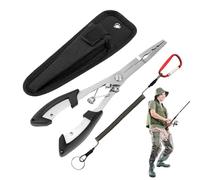 Pinzette con pinza per ami multifunzione in acciaio , pinza da 21,3 cm con sicura | per uso in lago, mare, acqua salata e