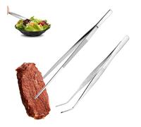 Pinzette Cucina Acciaio Inox Set 2 Pezzi 30cm Dritte e Curve | Per Barbecue, Decorazione Piatti, Uso Professionale e Domestico, Resistente e Pratica