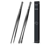 Pinzette da cucina con punte seghettate di precisione, in acciaio inox, 2 pezzi, 30,5 cm, utensili da cucina per barbecue, placcatura e servizio (nero)