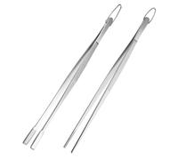 Pinzette da cucina da 30,5 cm, in acciaio inox per uso alimentare, pinzette da cucina per arrostire, grigliare, dessert, barbecue, decorazione di piatti (punta a punta + punta piatta)