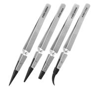 Pinzette di precisione per elettronica 4 pezzi in acciaio inox con punte in plastica antistatiche intercambiabili, set professionale pinzette ESD per laboratorio, gioielli, modellismo, riparazioni
