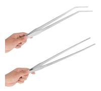 Pinzette per acquario extra lunghe 38,1 cm, pinze FEITA dritte e curve in acciaio inox, set di pinzette per acquario, piante acquatiche, pinze per l'alimentazione dei rettili, argento 2 pezzi