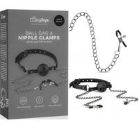 Pinzette per capezzoli con catene al morso bavaglio ball gag nero Easy Toys