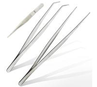 Pinzette piegate smussate, in acciaio inox da 25 cm, professionali, antiscivolo, lunghe e dritte, 2 pinzette angolate per animali acquatici, coralli, artigianato con 1 pinzetta dritta da 125 mm