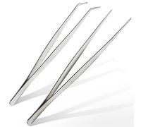 Pinzette piegate smussate, in acciaio inox da 25 cm, professionali, antiscivolo, lunghe e dritte, 2 pinzette angolate per animali acquatici, coralli, artigianato, cucina, riparazione