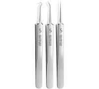 Pinzette professionali per la rimozione dei punti neri, 3 pezzi, argento, per rimozione di punti neri facciali, estrattore di precisione, kit di rimozione dell'acne e brufoli