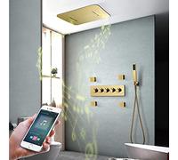 Pioggia a LED Oro, 21 "x13 Set PIOPA Musica con DOCCHIO Cassa CASCATO, getti per Il Corpo di massaggiatore e Portatile, Rubinetto Doccia termostatico