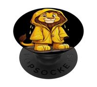 Pioggia o sole, questo divertente leone in impermeabile è pronto PopSockets PopGrip Adesivo