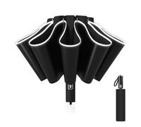 Pioggistar Ombrello Inverso Automatico, Ombrello Pieghevole Antivento, Ombrello Grande da Pioggia 10 Stecche Rinforzate per Uomo e Donna, Diametro 105cm, Nero