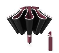 Pioggistar Ombrello Inverso Automatico, Ombrello Pieghevole Antivento, Ombrello Grande da Pioggia 10 Stecche Rinforzate per Uomo e Donna, Diametro 105cm, Rosso
