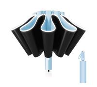 Pioggistar Ombrello Inverso Automatico, Ombrello Pieghevole Antivento, Ombrello Grande da Pioggia 10 Stecche Rinforzate per Uomo e Donna, Diametro 105cm, Azzurro