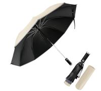 Pioggistar Ombrello Pieghevole Antivento, Ombrello Inverso Automatico, Ombrello Grande da Pioggia 10 Stecche Rinforzate per Uomo e Donna, Dotato di Torcia, Diametro 105cm, Beige