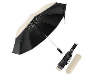 Pioggistar Ombrello Pieghevole Antivento, Ombrello Inverso Automatico, Ombrello Grande da Pioggia 10 Stecche Rinforzate per Uomo e Donna, Dotato di Torcia, Diametro 105cm, Beige