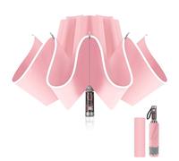 Pioggistar Ombrello Pieghevole Antivento, Ombrello Inverso Automatico, Ombrello Meccanico da Pioggia 10 Stecche Rinforzate per Uomo e Donna, Diametro 105cm, Rosa
