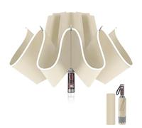 Pioggistar Ombrello Pieghevole Antivento, Ombrello Inverso Automatico, Ombrello Meccanico da Pioggia 10 Stecche Rinforzate per Uomo e Donna, Diametro 105cm, Beige