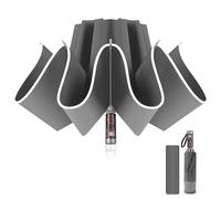 Pioggistar Ombrello Pieghevole Antivento, Ombrello Inverso Automatico, Ombrello Meccanico da Pioggia 10 Stecche Rinforzate per Uomo e Donna, Diametro 105cm, Grigio