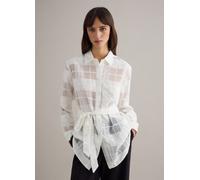 Piombo Contemporary, Camicia In Misto Viscosa Bianca Oversize Fit A Quadri Semi-trasparente, Donna, Bianco, Taglia: XS