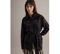 Piombo Contemporary, Camicia In Misto Viscosa Nera Oversize Fit A Quadri Semi-trasparente, Donna, Nero, Taglia: XS