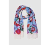 PIOMBO, Sciarpa Azzurra In Puro Cotone Con Stampa Floreale, Donna, Bianco, Taglia: ONE SIZE