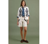 PIOMBO, Shorts Bianchi In Misto Lino E Lyocell Con Ricami A Contrasto Regular Fit, Donna, Bianco, Taglia: 40