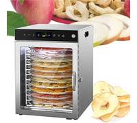 PioMue Essiccatore Alimentare con Timer Digitale per Erbe aromatiche 12Tray | Essiccatore rotante in acciaio inox a più ripiani con controllo della temperatura regolabile,ideale per carne secca
