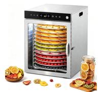 PioMue Essiccatore Alimentare rotativo con Timer da 24 Ore 12Tray | Essiccatore in acciaio inox a più ripiani con display LED e controllo della temperatura regolabile, ideale per carne,frutta
