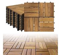 PioMue Piastrelle a Incastro in Legno 30x30 cm con Base in PE 12-Slat-9pc